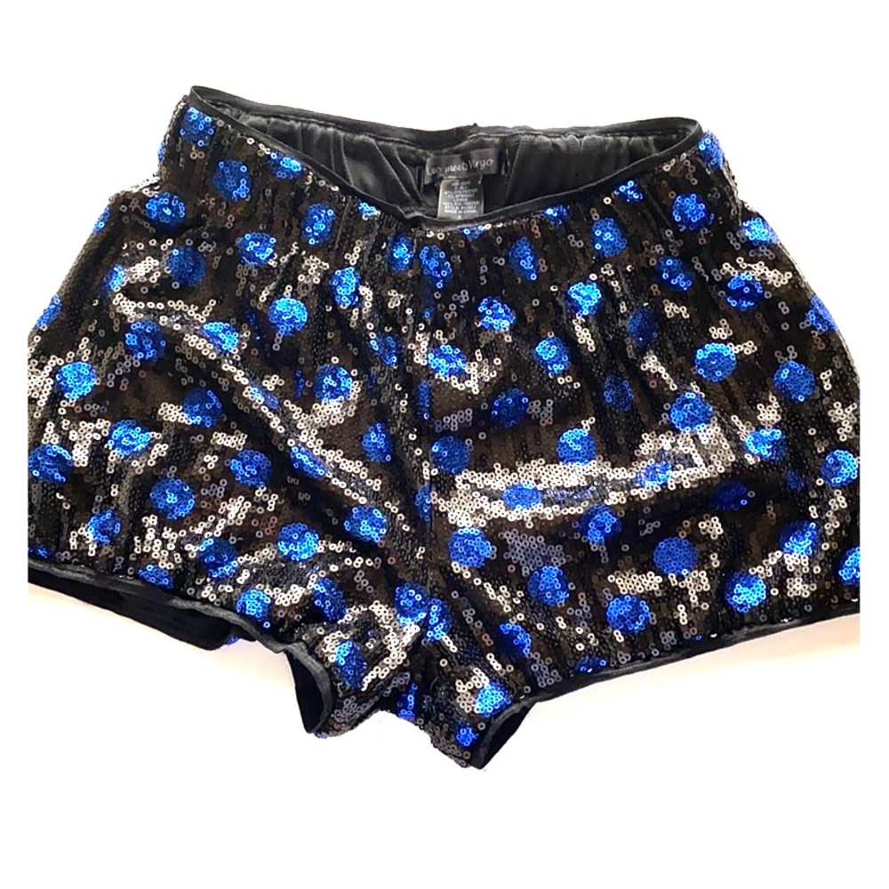 NWOT Black Sequin Blue Dot Shorts Hot Pants S